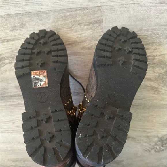 Michael Kors Kincaid Logo Studded Brown and Black Lace Up Boots - Picture 4 of 8